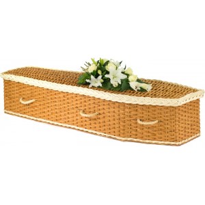 English Spring Meadow Wicker / Willow (Traditional) Coffin – Creamy White & Natural